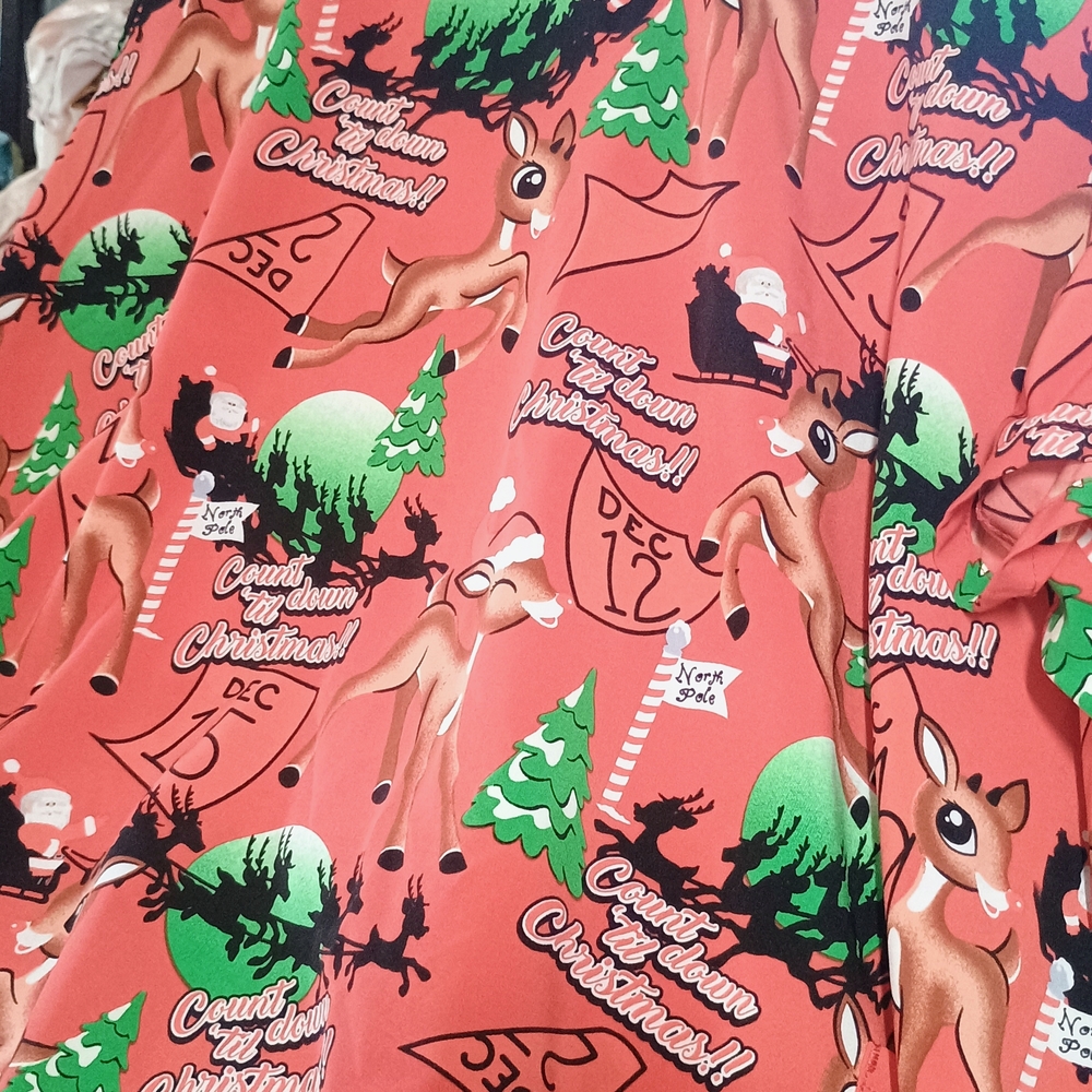 Scrubstar Dinosaur Skeleton Print Fabric Red and Green